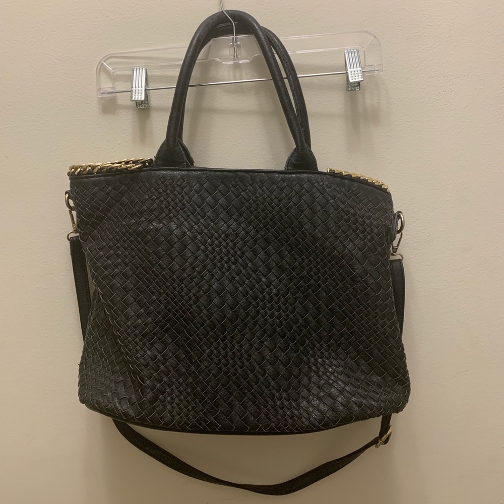 Black Woven Leather Tote